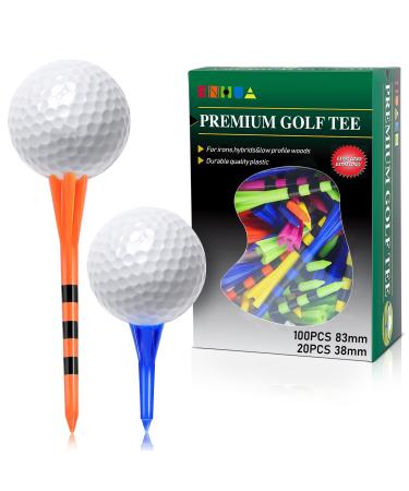 ENHUA GOLF Plastic Tees 120 Pack,3-1/4 INCH Unbreakable Long Blue Tees with 20 Short Golf Tee Bulk,Low Friction and Resistance (Mixcolor) (3-1/4)