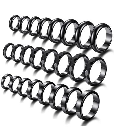 24 Pieces Genuine Hematite Rings Set Negative Energy Ring Non-Magnetic Black Hematite Stone Ring 6t Curved Surface Ring 6 Plane Ring 6t Faceted Ring Size 6-13 or Teen Girl Cute Cool Jewelry