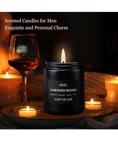 Premium Lavender Woods Scented Candle for Men - Long Lasting 50-Hour Burn | Masculine Black Soy Candle Gift - Buy Online on GoSupps.com