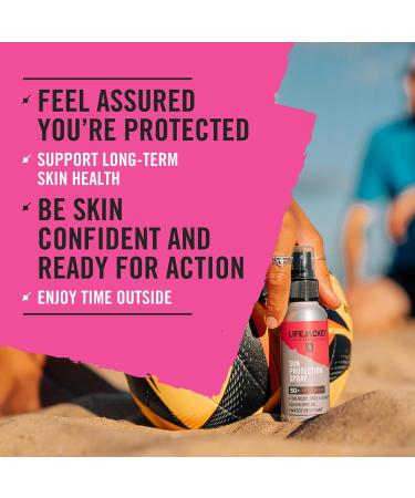 SPF50+ Sun Protection Spray - High Factor UVA 5* Ultra UVB Water Resistant Non Greasy Sun Cream SPF 50 Quick Dry Oil Spray For Face Body and Scalp. Suitable for Men & Women. LifeJacket Skin 100ml - Buy Online on GoSupps.com