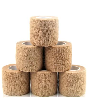 Self Adhesive Bandage Wrap 2 Inch x 5 Yards - Breathable Athletic Cohesive Bandage for Sports Injury Ankle Knee and Wrist Sprains (Pack of 6 Tan) Pack of 6 Tan
