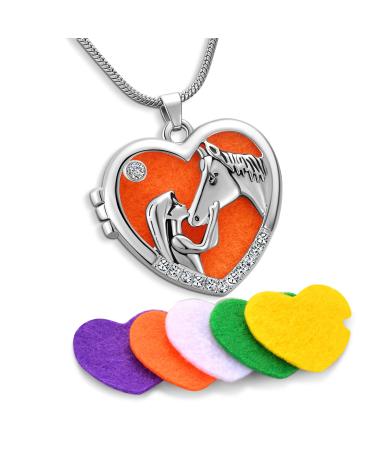 MeiceM Horse with Girl Aroma Diffuser Necklace Perfume Essential Oil Diffuser Aromatherapy Locket Pendant Necklace Fashion Jewelry