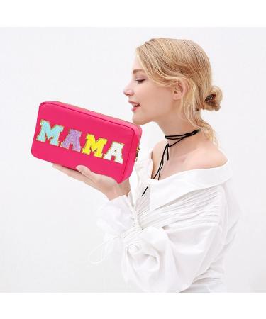 Nylon Washable Valentines Gift Makeup Bag - Women Chenille Letter Travel Organizer Pouch for Mama Cosmetics with Patches (Rose Red) - Buy Online on GoSupps.com