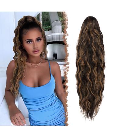 Fine long braid ponytail hair exension with cord wavy curly curly black brown and blond synthetic hair extension natural clip in hair part art hair ponytail for women 65cm 65 cm black brown and blonde
