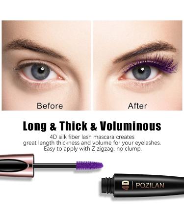 2 Pack 4D Silk Fiber Lash Mascara in Purple & Blue - Waterproof, Lengthening, Volumizing, Long-Lasting with Folding Eyelash Comb Brush for Natural Eye Makeup - Buy Online on GoSupps.com