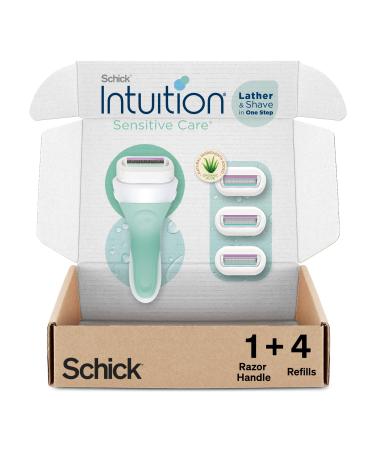 Schick Intuition Razors for Women with Sensitive Skin | 1 Razor & 4 Intuition Razor Blades Refill with Organic Aloe