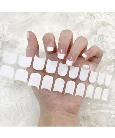 DMQ DMQ French Semi Cured Gel Nails Strips Nail Wraps Soft Self-Adhesive Gel Nail Stickers UV Gel Nail Strips for Nails French Tip Manicure - UV/LED Lamp Required (White French)