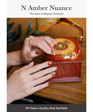 Ohora Semi Cured Gel Nail Strips - Amber Nuance | Easy Application Long Lasting Salon-Quality | Brown Patterned | Compatible with UV/LED Lamps | Includes Prep Pads Nail File & Wooden Stick - Buy Online on GoSupps.com