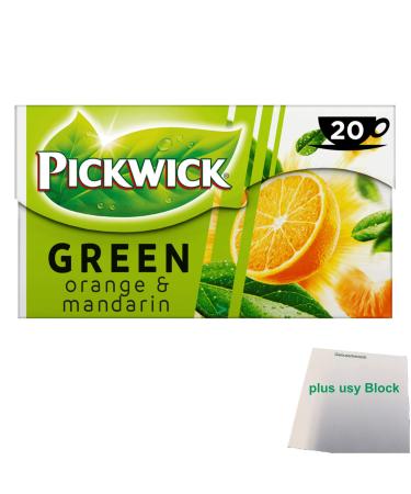 usy Pickwick Green Tea (Green Tea with Orange Tea Bag and Mandarin) 100% Natural (20 x 1.5 g) + USY Block