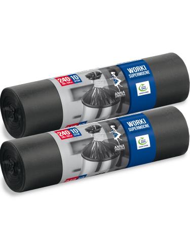 Garbage bags 240l extra strong large pack of 20 pieces - 130x104cm 40 m 100% recycled EucertPlast - traditional closure for large -volume waste long -lasting 20 pieces (1 -pack) 20 pieces - 240 l - super strong 40 m - Buy Online on GoSupps.com