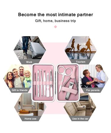 Jiuke Professional 9-Piece Stainless Steel Nail Care Manicure Set for Women - Nail Clippers, File, Grooming Kit in Pink Travel Case - Buy Online on GoSupps.com