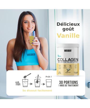 Weider Collagen (300g) Vanilla Flavor Hydrolyzed Collagen Peptides Type I Powder 100% Peptan with Hyaluronic Acid Magnesium Vitamin C Sugar Free For Skin Cartilage Bone & Hair - Buy Online on GoSupps.com