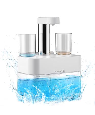 Mundwater donor 550ml with 2 magnetic cups Automatic mouthwasher donor waterproof wall -mounted donor Self -cleaning 3 adjustable dosing levels Mouthwash Dispenser bathroom accessories white