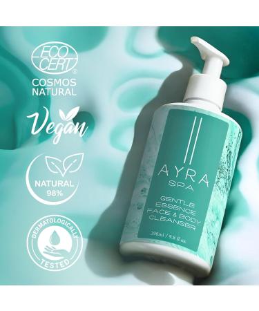 AYRA SPA Gentle Essence Facial & Body Cleanser Dermatologically Tested Cleans Nourishes & Prevents Dryness Suitable for Sensitive Skin Vegan & COSMOS Natural Certified - Buy Online on GoSupps.com