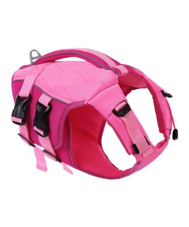 Convinit life jacket dog dogwim vest life jackets for dog -dog life life jacket for small medium large dogs for boating swimming surfing size adjustable with handle and reflectors S pink