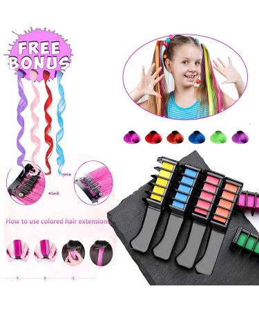 MSDADA Hair Chalk Comb - Temporary Washable Hair Color for Girls Kids with Extensions Clips - Ideal Christmas Birthday Easter Halloween Gift for Girls 6-12 - Buy Online on GoSupps.com
