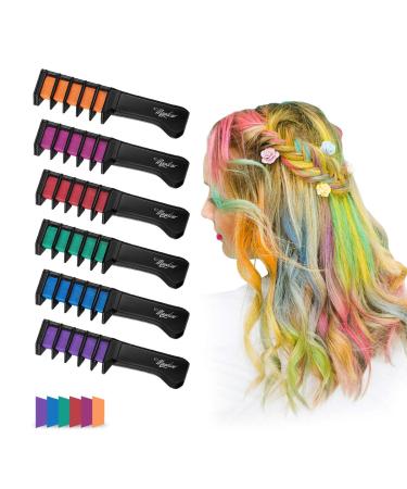Maydear Temporary Hair Chalk Comb-Non Toxic Washable Hair Color Comb for Hair Dye-Safe for Kids for Party Cosplay DIY (6 Colors) 6 Color-1