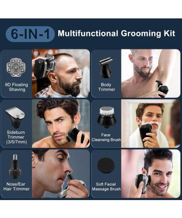Head Shaver for Bald Men - 6 in 1 Waterproof Electric Razor with LED Display | Rechargeable Wet/Dry Grooming Kit - Buy Online on GoSupps.com