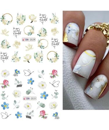 Summer Flower Nail Art Stickers - 12 Sheets Water Transfer Decals for Women, Lily, Orchid, Butterfly Design - Colorful Nail Decorations - Buy Online on GoSupps.com