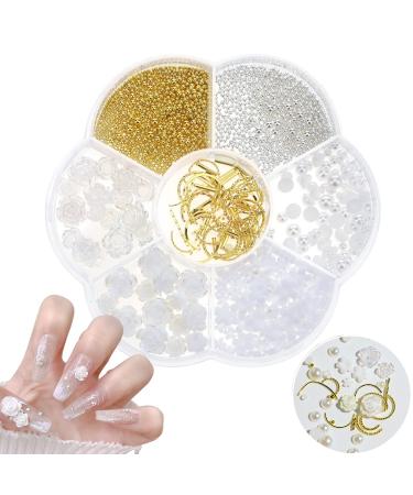 Yatinkim Mixed 3D Nail Art Gem Decoration Accessories Kit Bow Nails Butterfly Pearls Designs 7 Styles Rhinestone Charm Jewelry Multi-Shape Women Girl Manicure Rose Flowers