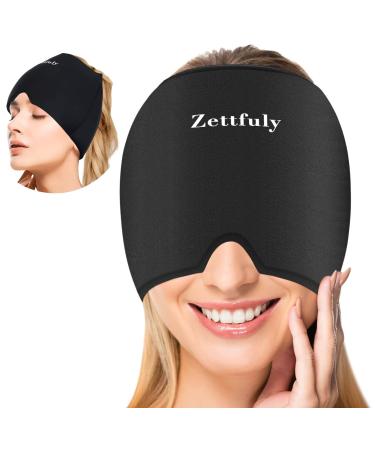 Zettfuly Migraine Relief Hat Migraine Ice Head Wrap Headache Relief Cap Stretchable Snug Headache Ice Pack Head Wrap Cold Therapy for Stress Tension Sinus and Puffy Eyes Relief Black