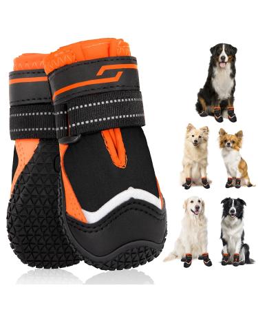 Slowton dog shoes Paw protection 2 pieces of waterproof dog shoes with a non-slip sole reflective Velcro fastener dog boots for small medium-sized dogs winter (S-orange size6) Size 6: width 6.5 cm J.Schwarz-orange water density (2 pieces)