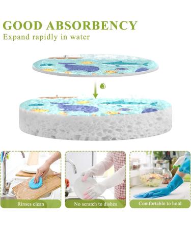 3-Pack Cleaning Kitchen Sponges Oval Cute Cartoon Sea Animals Kitchen Cellulose Dishwashing Wood Pulp Cotton - Buy Online on GoSupps.com