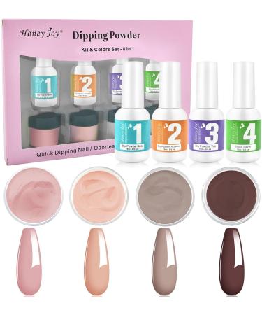 Dip Powder Nail Kit - 4 Colors Nude Pink Brown Starter Set | Acrylic Dipping System with 4 Powder & 4 Liquid 15ml Bottles - Buy Online on GoSupps.com