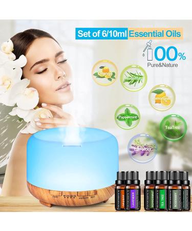 YIKUBEE 500ml Essential Oil Diffuser with 6x10mL Oils - Aromatherapy & Humidifier for Large Room | Wood Grain Design - Buy Online on GoSupps.com