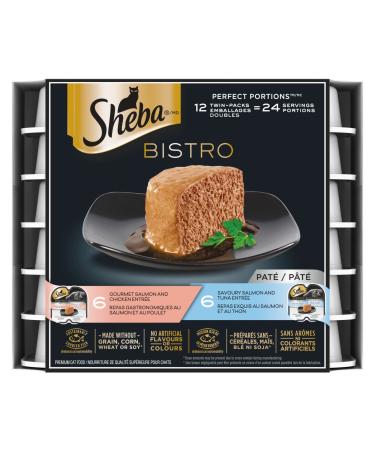 SHEBA Bistro Perfect PORTIONS Cat Food Wet Adult Pat Gourmet Salmon & Chicken and Savoury Salmon & Tuna Entr e Variety Pack Black 75.00 g (Pack of 12) Pat Variety Pack 75 g (Pack of 12)