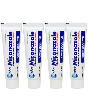 Globe Miconazole Nitrate 2% Antifungal Cream, Cures Most Athletes Foot, Jock Itch, Ringworm. 1 OZ Tube (4 Pack)
