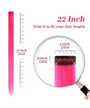 12 Pcs Hot Pink Party Highlights Clip in Hair Extensions - 22 inch Synthetic Hairpieces for Women, Kids, Girls - Buy Online on GoSupps.com
