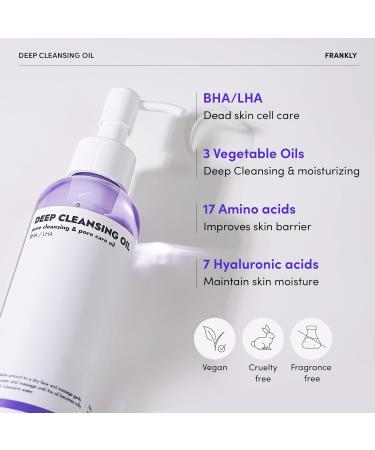 FRANKLY Deep Cleansing Oil - BHA & LHA Blackhead Remover Makeup Remover | Hydrating Korean Skincare for All Skin Types | Vegan & Cruelty-Free | 6.8 oz - Buy Online on GoSupps.com