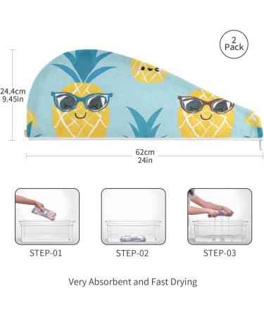 Super Absorbent Pineapple with Sunglasses Hair Towel 2 Pack | Quick Drying Turbans for Women & Girls | Ideal Hair Wrap with Button Twist - Buy Online on GoSupps.com