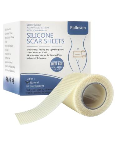 Pallesen Silicone Scar Sheets (1.6 x 60 Roll-1.5M) Silicone Scar Tape Roll Reusable Scar Removal Sheets Silicone Scar Removal Strips for C-Section Tummy Tuck Acne Scars Surgical Scars Keloid Natural -1.6x60 Inch