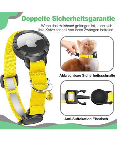 Airtag Cat Neck Band - Waterproof Reflective Collar for Cats & Small Dogs | Safety Lock | XS (18-23cm) - Yellow & Green - Buy Online on GoSupps.com