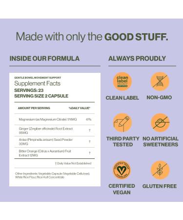 Hilma Gentle Bowel Occasional Constipation Relief with Magnesium Citrate Natural and Gentle Laxatives for Constipation w/Magnesium Citrate Ginger Anise and Bitter Orange 46 Vegan Capsules Gentle Laxative Capsules - 46  - Buy Online on GoSupps.com