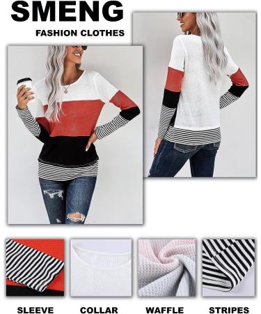 Women's Striped Color Block Long Sleeve T-Shirt - Red - Size Medium | Comfy Casual Blouse Tunics Tops - Buy Online on GoSupps.com