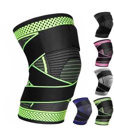 Ruilala knee support 1 piece of knee caption with an adjustable Velcro association compression knee bandage for men women for arthritis acl meniscus tearing sport fitness weightlifting (green l) l green green