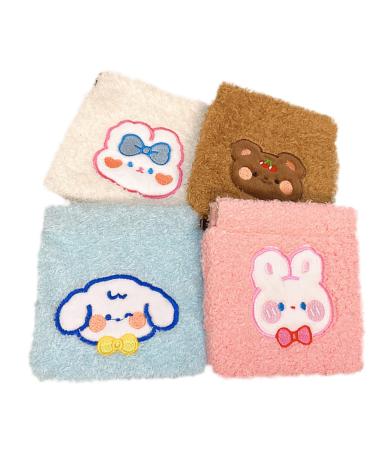 Healeved 4pcs Cups Reusable Tampon Kit First Storage Nursing Girl Pouch Bag Travel Money Cartoon Pouches Bunny Washable Women Coin Plush Menstrual Pad for Period Menstruation Decorative