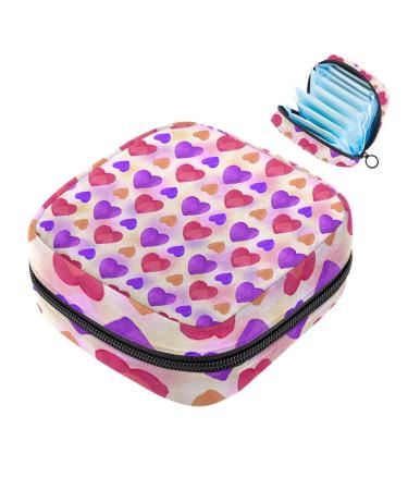 Women's binding-ups-Watercolor purple pink love hearts pattern ladies tampon storage bags zip pockets menstrual tied bags multi19