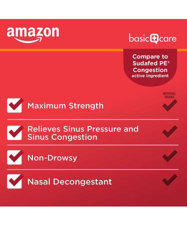 Amazon Basic Care Phenylephrine HCl 10mg Tablets - 72 Count | Nasal Decongestant for Nasal Congestion and Sinus Pressure - Buy Online on GoSupps.com