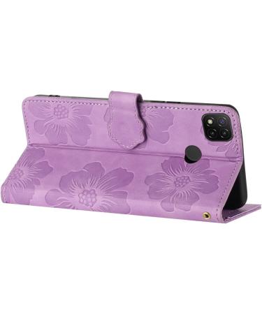 Shop Stylish Flower Pattern Folding Cover for Redmi 9C | PU Leather Protective Case with Stand & Card Slots - Violet - Buy Online on GoSupps.com