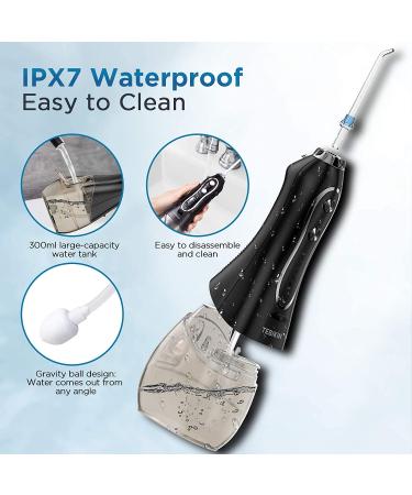 TEBIKIN Cordless Water Flosser Portable Dental Professional Oral Irrigator - 5 Levels, 5 Tips, IPX7 Waterproof - Travel Water Teeth Cleaner - 300ML - Black - Buy Online on GoSupps.com