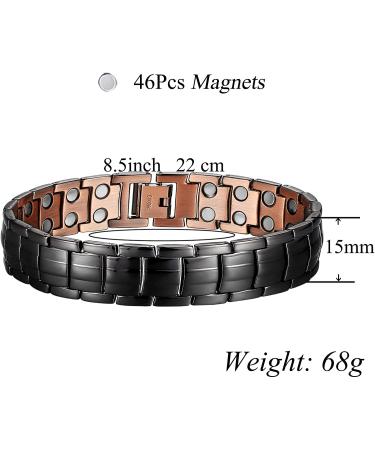 Mens Adjustable Black Copper Bracelet with Double Raw Magnets - 3000Gauss Pain Relief for Arthritis, Carpal Tunnel, Migraines - 8.5 inch - Buy Online on GoSupps.com