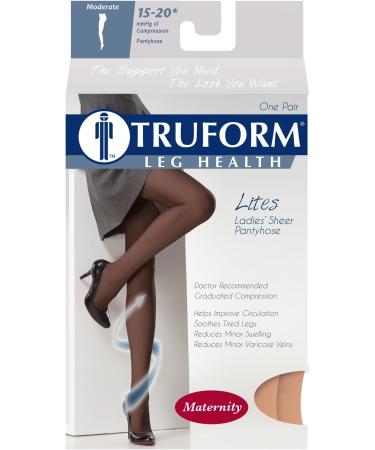 Truform Sheer Maternity Pantyhose 15-20 mmHg Compression with Tummy Support, 20 Denier - Petite Beige - Buy Online on GoSupps.com