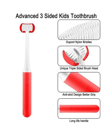 Cellena Kids 3-Sided Toothbrushes - Gentle Clean Manual Toothbrush for Children (Ren-2pcs) Red-2pcs - Buy Online on GoSupps.com
