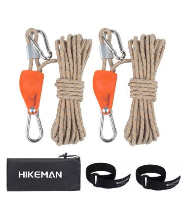 Hikeman Camping Rope with Ratchet Pulley,Quick Setup Outdoor Guy Lines Adjustable Tent Tie Downs Rope Hanger for Canopy,Kayak and Canoe,Grow Light (Khaki)
