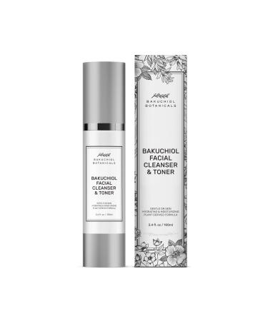 Bakuchiol Botanicals Cleanser + Toner All-in-One 3.4 Oz - Clinical Strength Bakuchiol with Aloe Witch Hazel & Hyaluronic Acid - All Natural Plant Derived Ingredients - Made in USA
