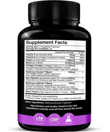 16-in-1 Beauty Supplement with Collagen, Saw Palmetto, Biotin, Keratin & Hyaluronic Acid - Hair Skin & Nail Growth - 90 Capsules - Buy Online on GoSupps.com